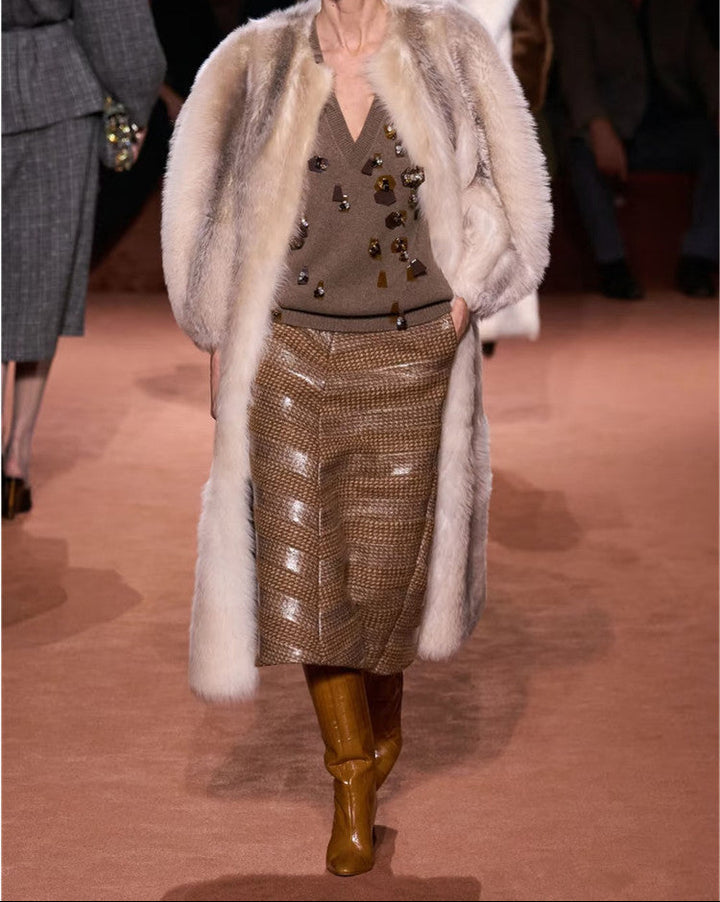 Geplooide top met uitlopende mouwen en maxi-rok set met tailleband – Rosiny 