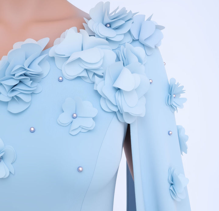 one-shoulder column dress with floral appliqué cape – AURELIATU