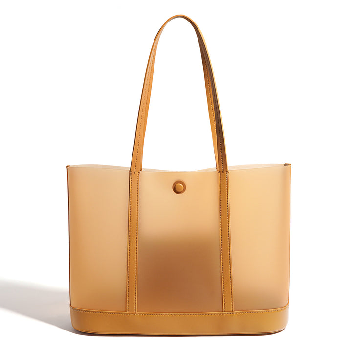 Two-tone translucent tote bag with leather trim - VERAQI