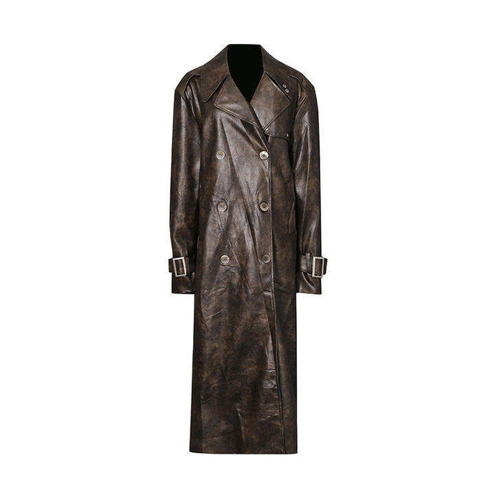 double-breasted leather trench coat with wide lapels – NOIRÉ