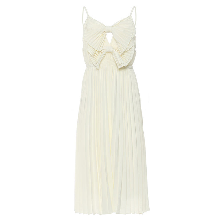 pleated midi dress with bow-front cutout bodice – LUMIÈRE