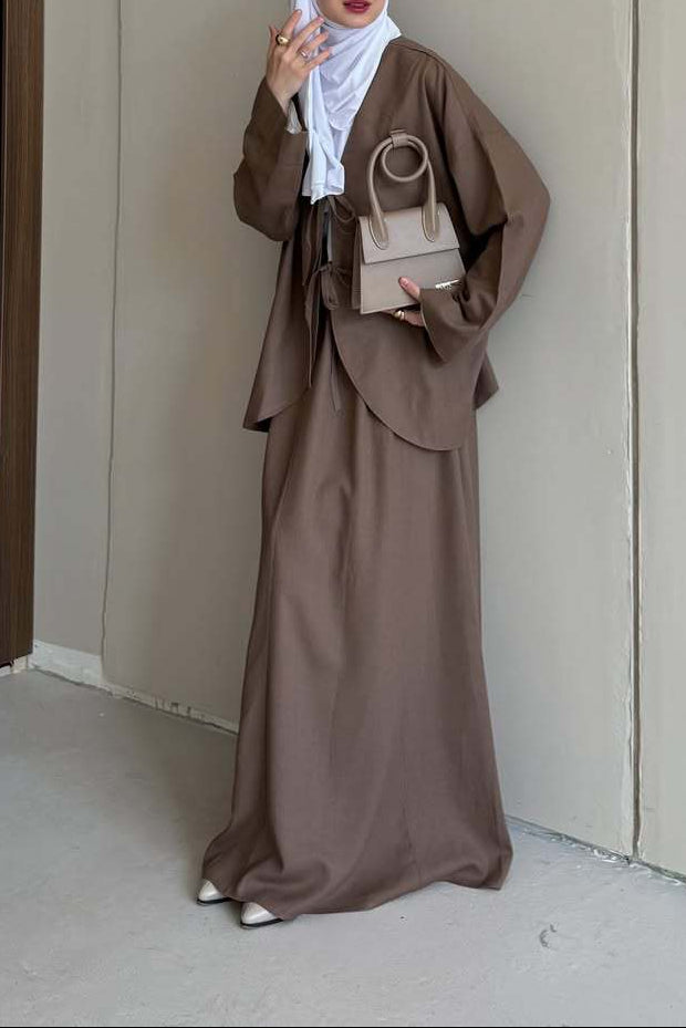 Textured Tie-Front Jacket & Maxi Skirt Set – ELARA