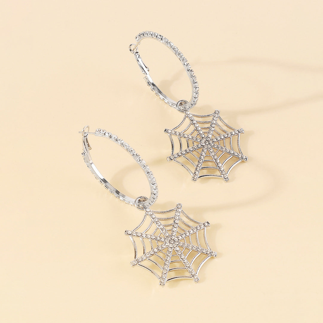 crystal hoop earrings with spiderweb drop - ARIANAZWY