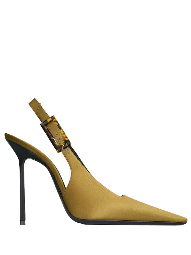 حذاء بكعب عالٍ مفتوح من الخلف بإبزيم من صدفة السلحفاة – فيرابكي