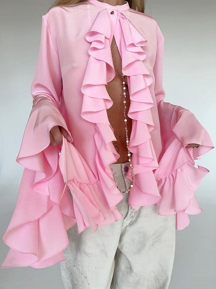 ruffled chiffon blouse with flared sleeves – OPHELIA