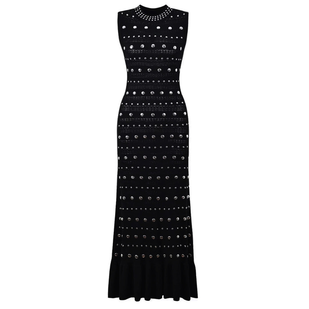 فستان عمودي بدون أكمام مع تفاصيل معدنية مرصعة بالمسامير - نوفالفي