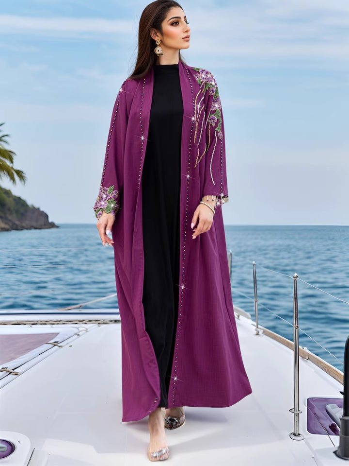 embellished open dress with floral embroidery - DALIMKA