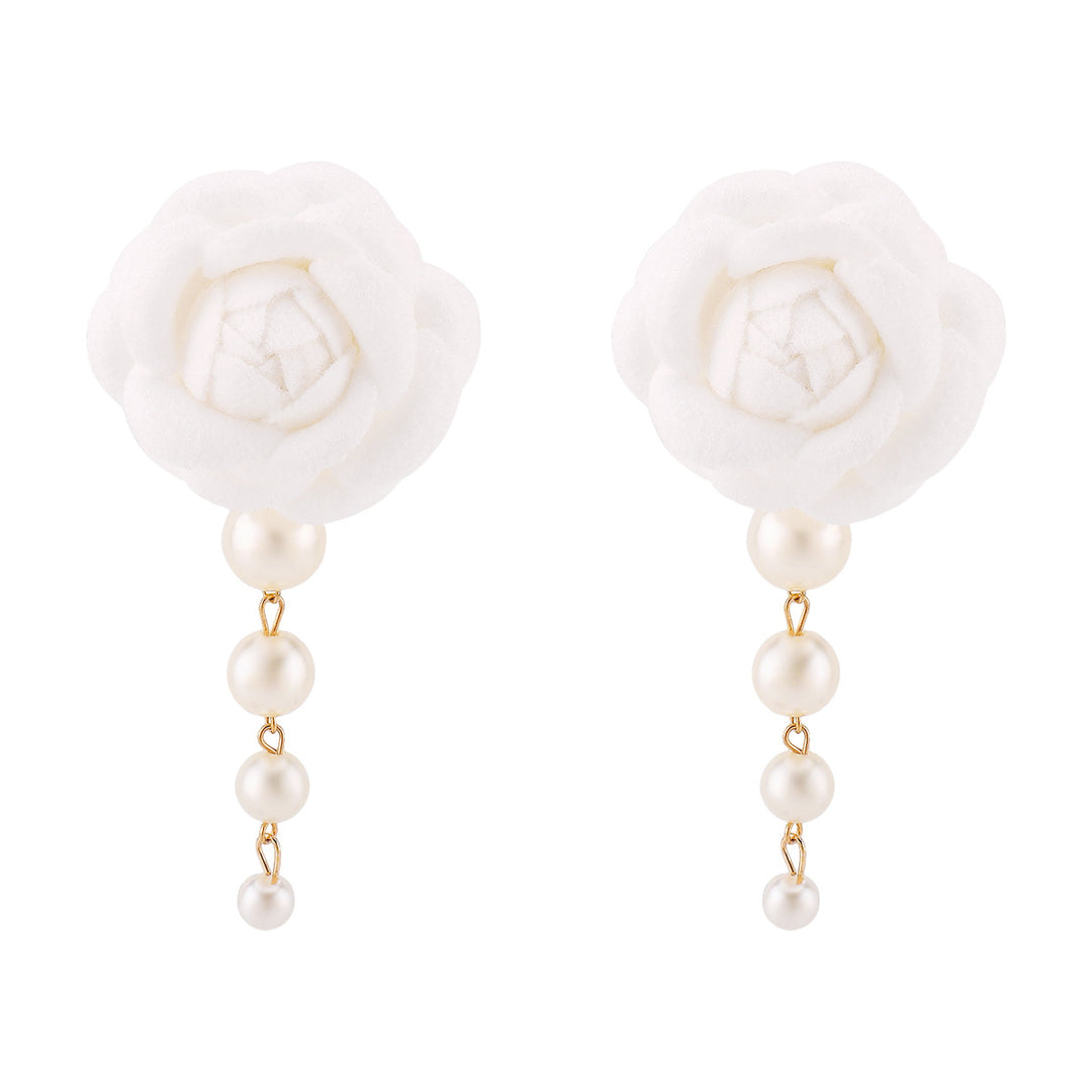 fabric flower earrings with pearl drop - CAMELLIA