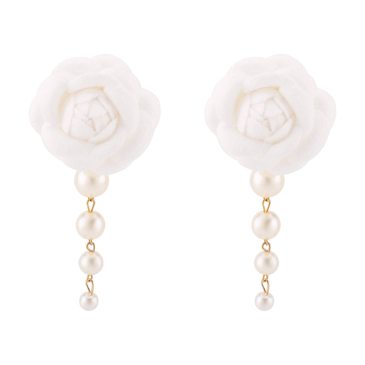 fabric flower earrings with pearl drop - CAMELLIA