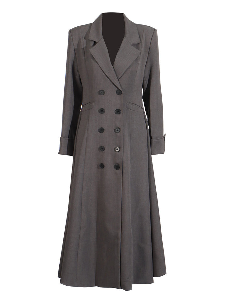 معطف طويل مزدوج الصدر بقصة أنيقة واسعة من الأسفل - فيكتورينا