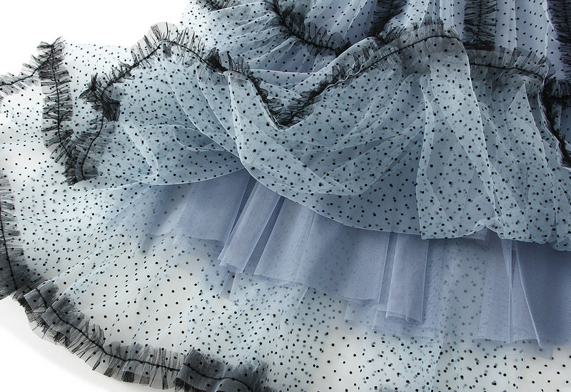 dotted tulle tiered skirt with contrast trims – MISTY