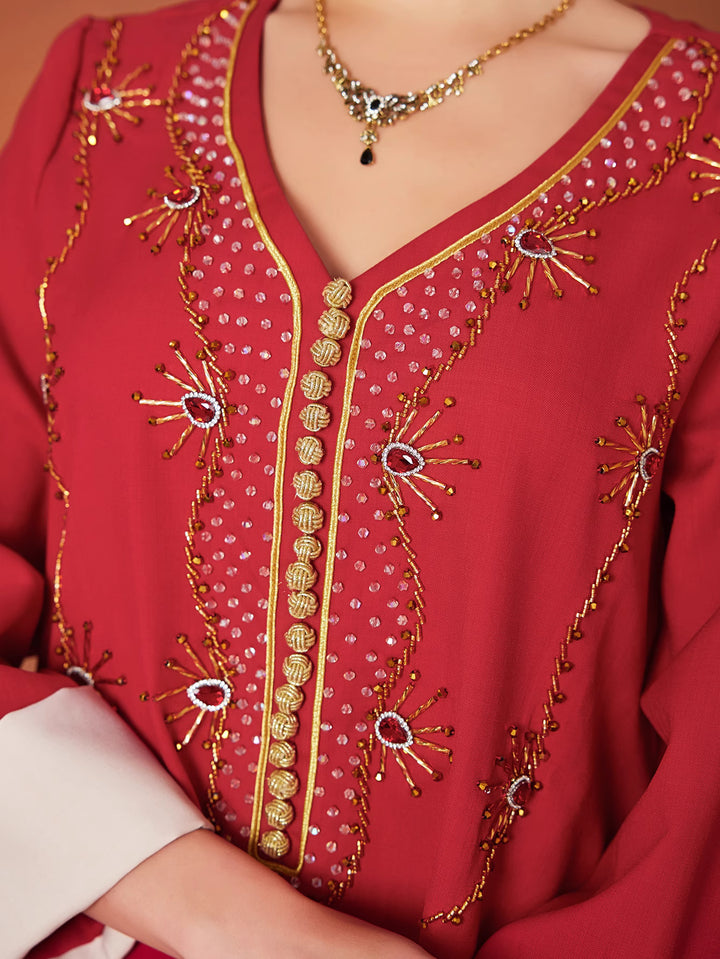 embroidered maxi dress with contrast cuffs - AMIRAPI