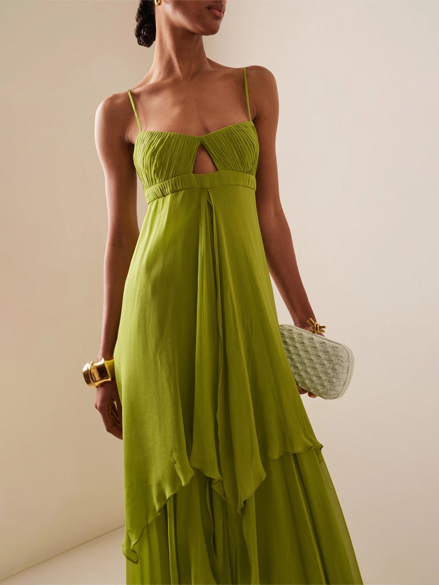 Plissiertes Oberteil mit ausgestellten Ärmeln und Maxirock-Set mit Taillengürtel – Rosiny 