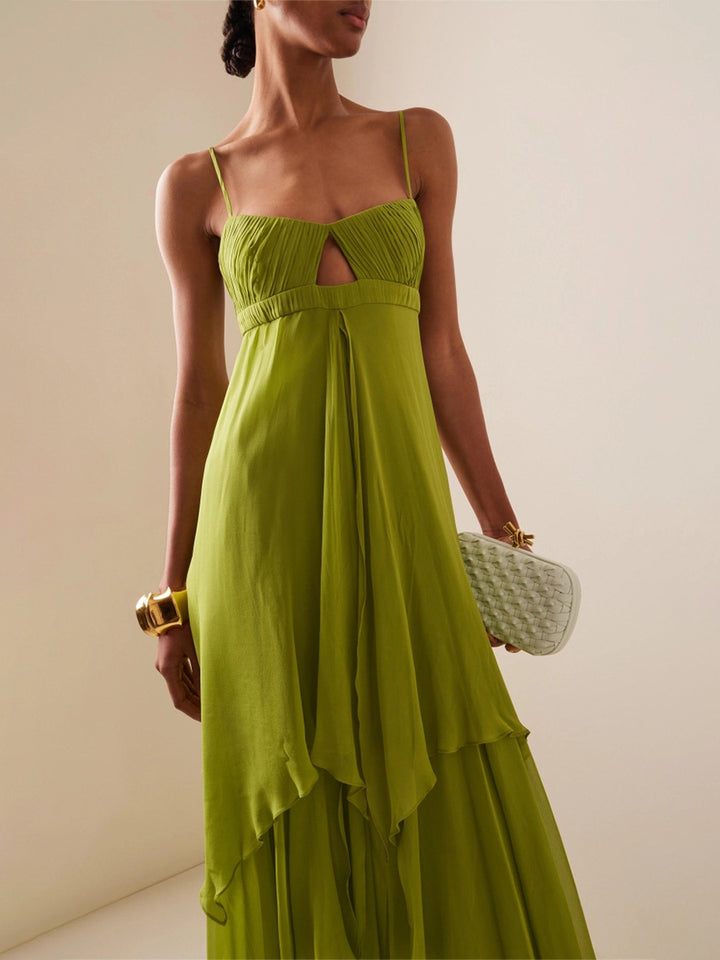 Plissiertes Oberteil mit ausgestellten Ärmeln und Maxirock-Set mit Taillengürtel – Rosiny 