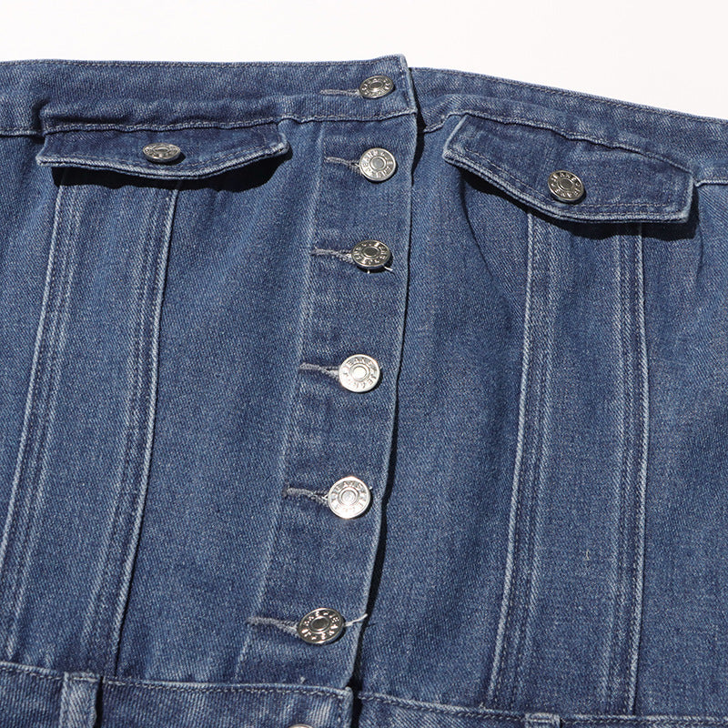 فستان ماكسي جينز بدون حمالات مع جيوب واسعة – رايلي