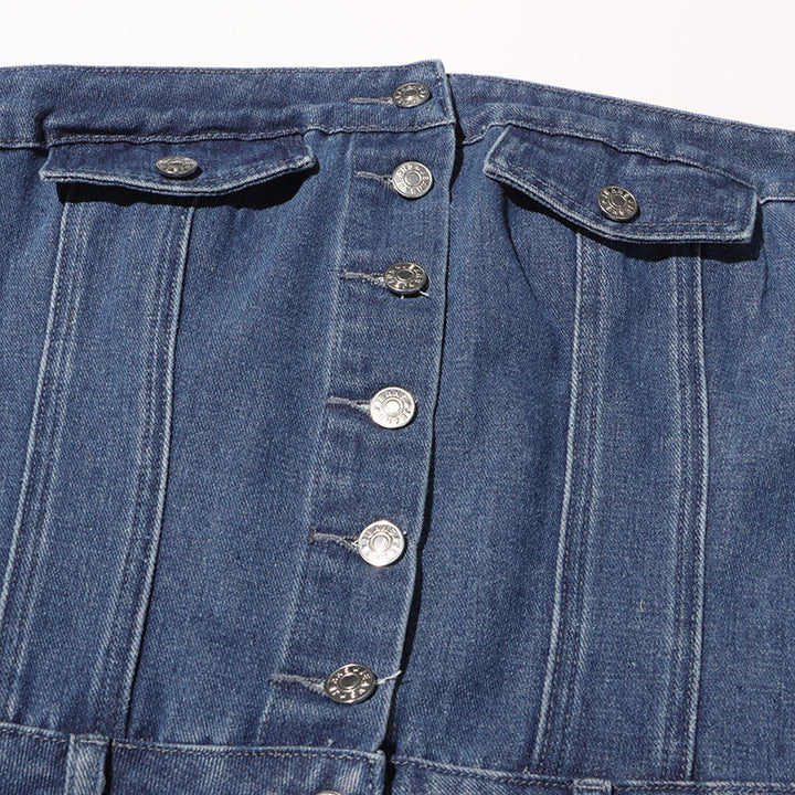 فستان ماكسي جينز بدون حمالات مع جيوب واسعة – رايلي