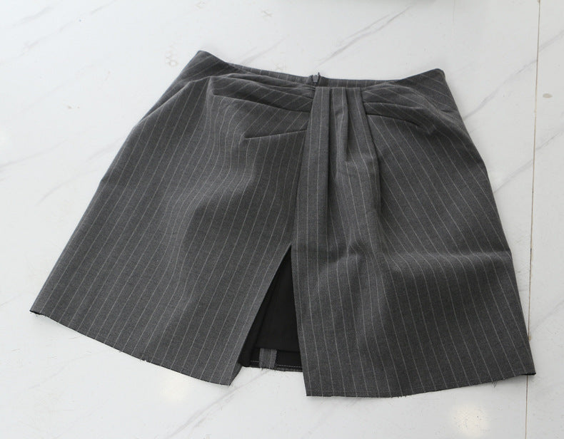 Layered pinstripe wide-leg trousers with lace detail – VELVET