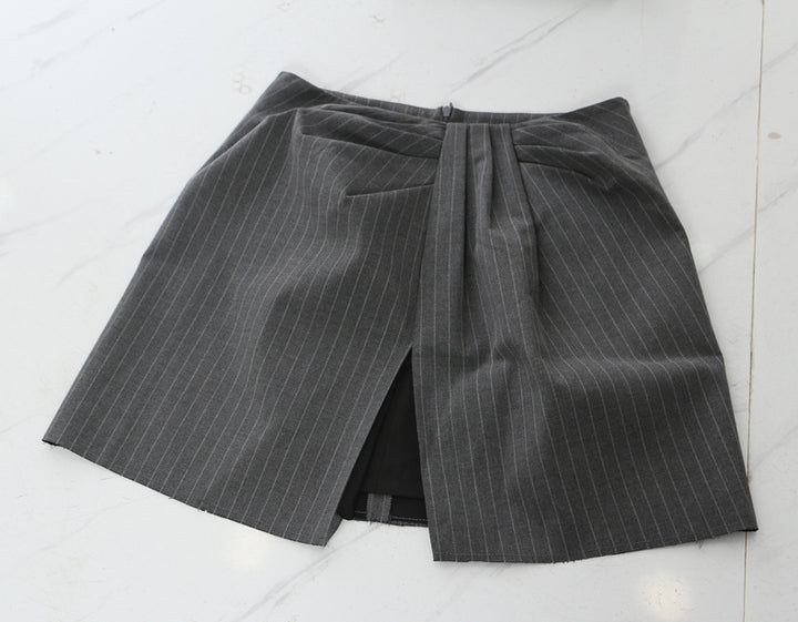 Layered pinstripe wide-leg trousers with lace detail – VELVET