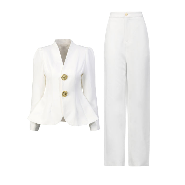 structured tailored suit with gold buttons – MAROON