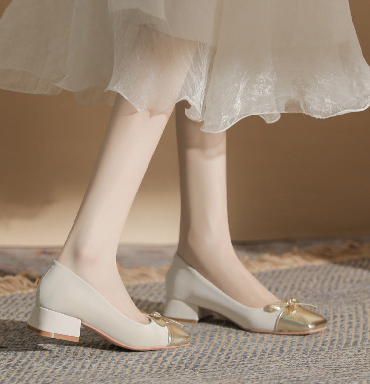 low block heel pumps with metallic bow accent - NORARLO