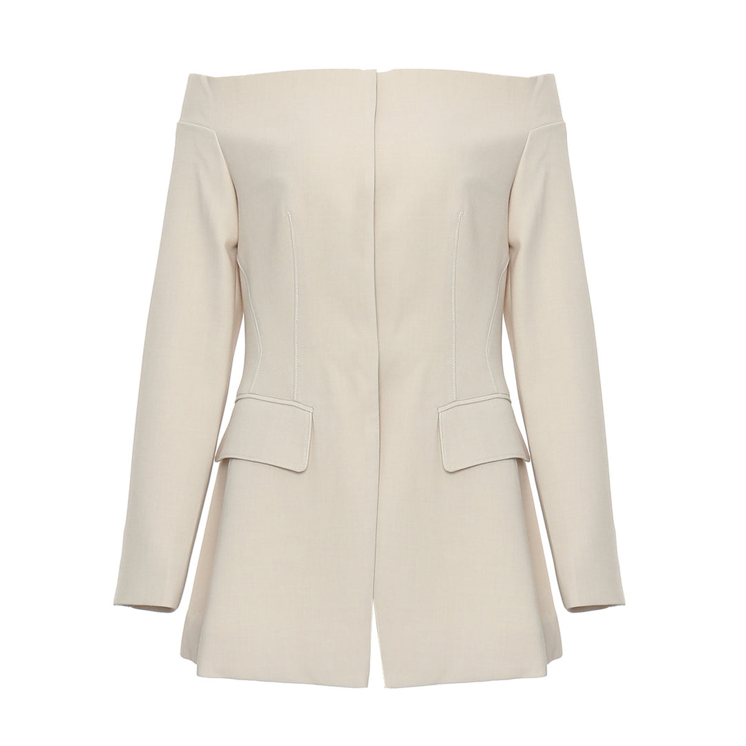 off-shoulder tailored blazer jacket – IVORY