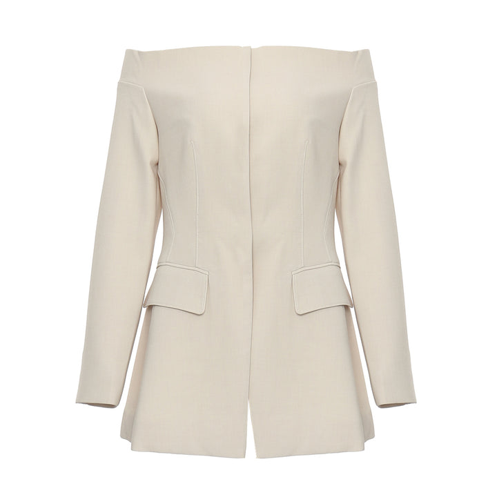 off-shoulder tailored blazer jacket – IVORY