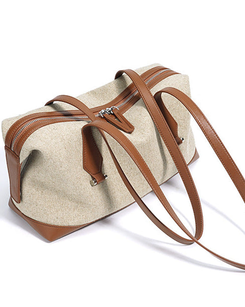 sac cabas en rotin tissé avec doubles poignées en cuir – LÉONIE 