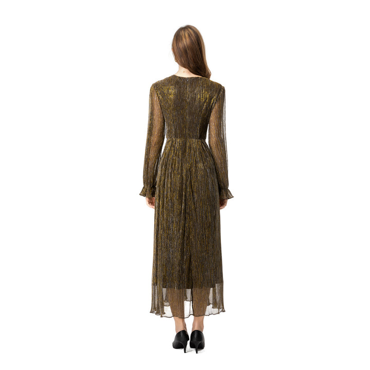 فستان شيفون معدني مطوي مع خصر ملفوف – أديليا