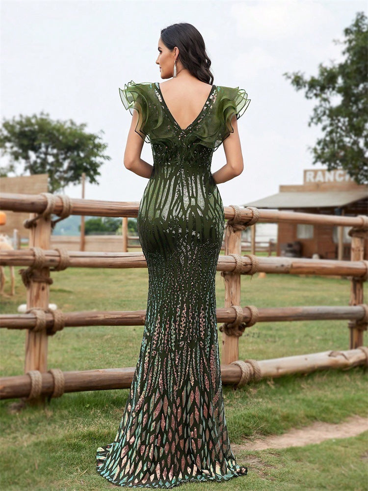 Geplooide top met uitlopende mouwen en maxi-rok set met tailleband – Rosiny 