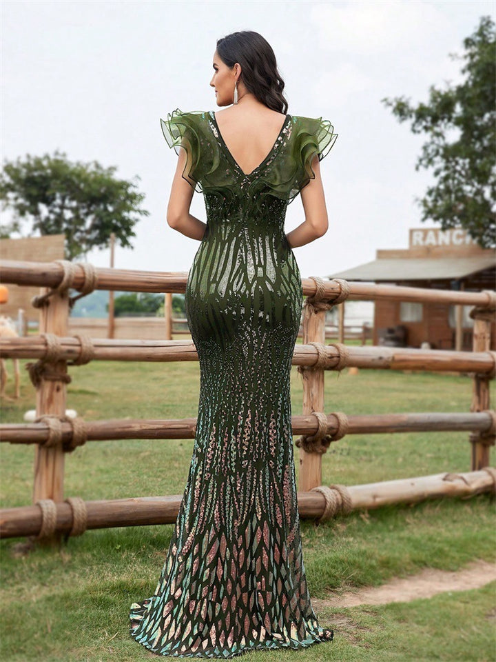 Geplooide top met uitlopende mouwen en maxi-rok set met tailleband – Rosiny 