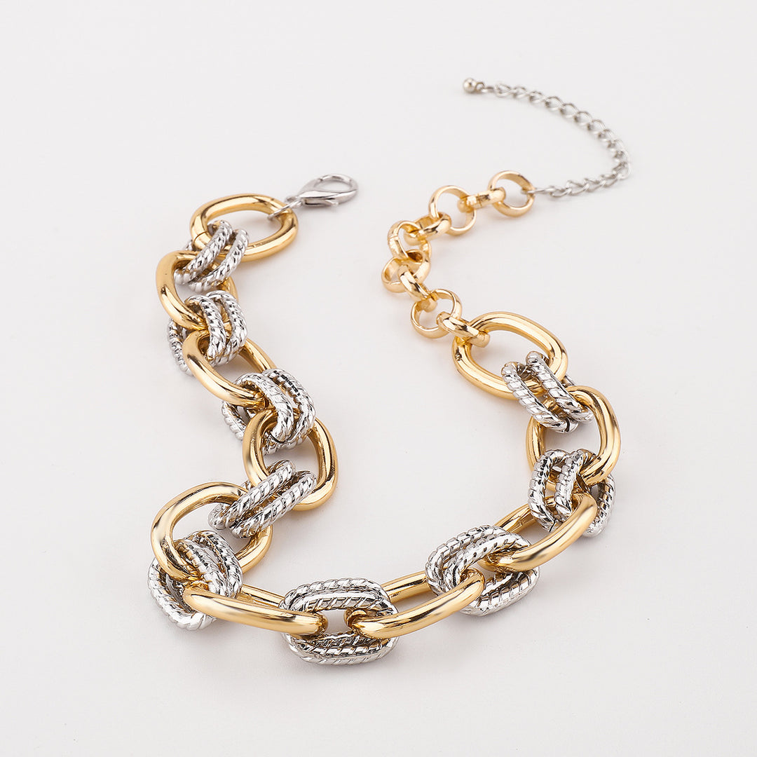 chunky chain necklace and bracelet set with mixed metal links - AUNRAL