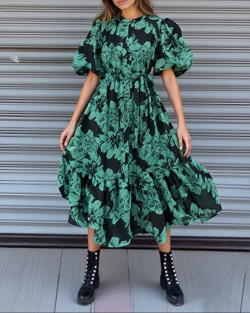 Geplooide top met uitlopende mouwen en maxi-rok set met tailleband – Rosiny 