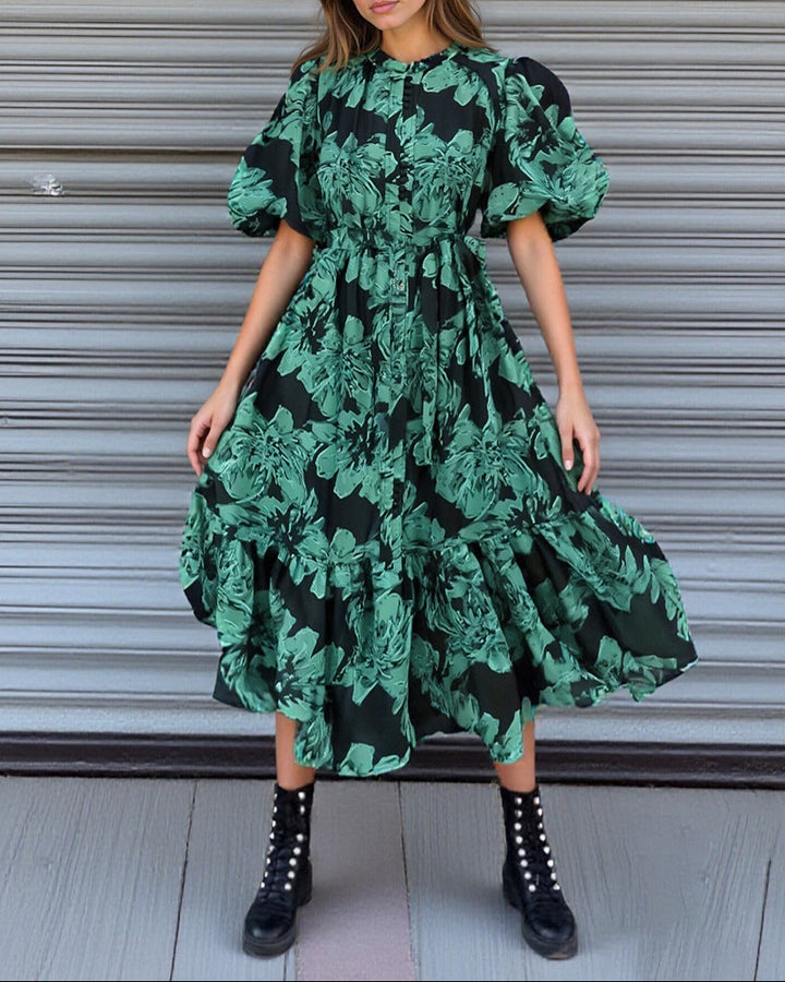 Geplooide top met uitlopende mouwen en maxi-rok set met tailleband – Rosiny 