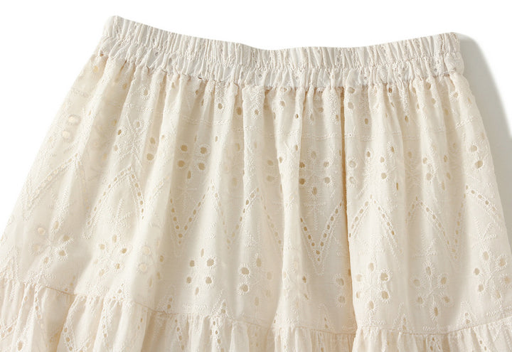 tiered cotton skirt with embroidered eyelet detailing – NOIR