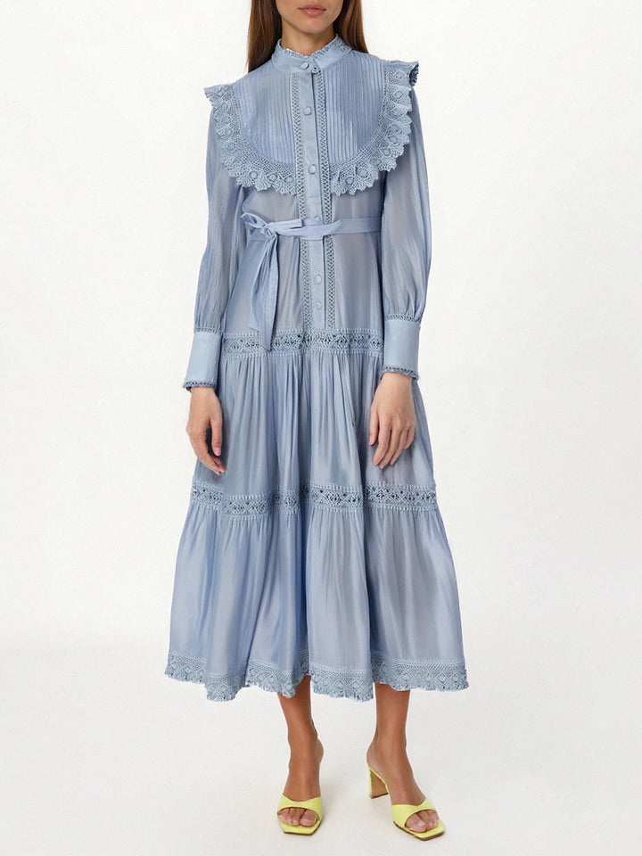 Geplooide top met uitlopende mouwen en maxi-rok set met tailleband – Rosiny 