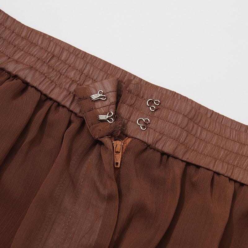 Geplooide top met uitlopende mouwen en maxi-rok set met tailleband – Rosiny 