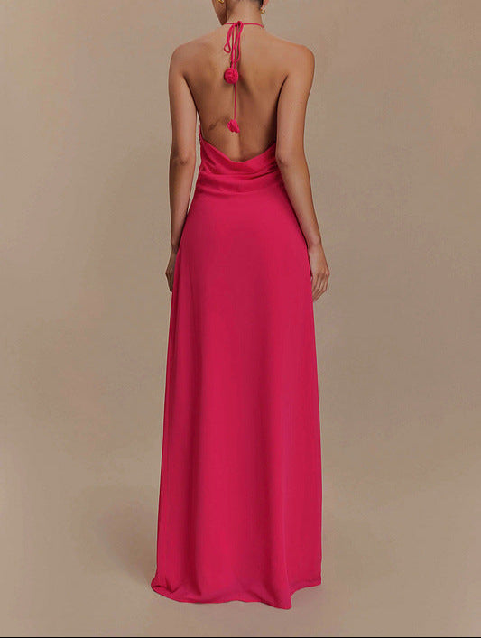 halter neck draped gown with floral detail – AMARAWTI