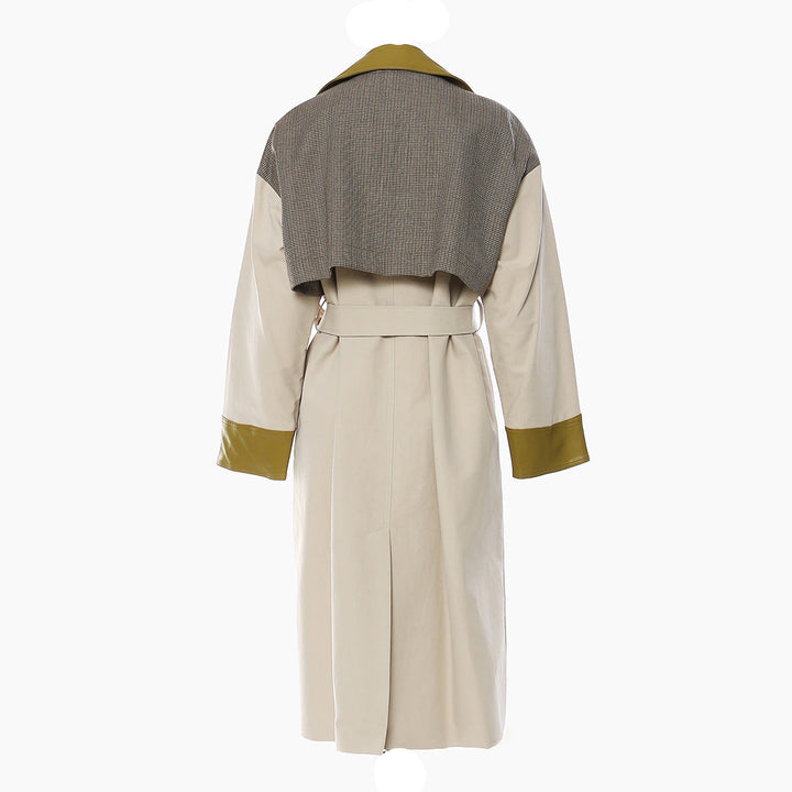 معطف ترنش بحزام مع طية صدر جلدية متباينة اللون – فيترا