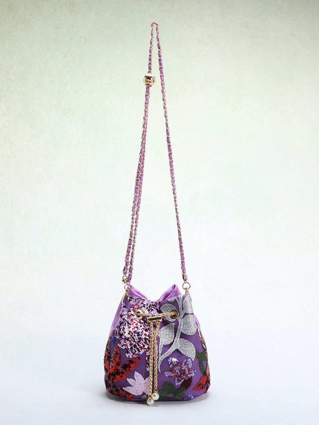 floral sequin bucket bag with chain strap – AMELIRE
