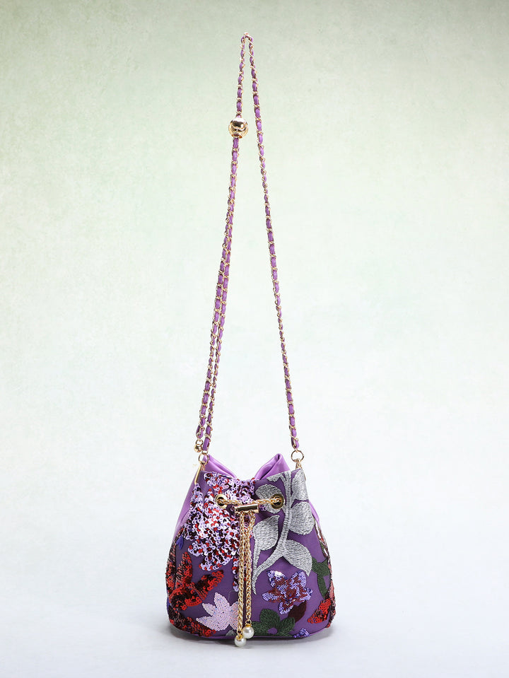 floral sequin bucket bag with chain strap – AMELIRE