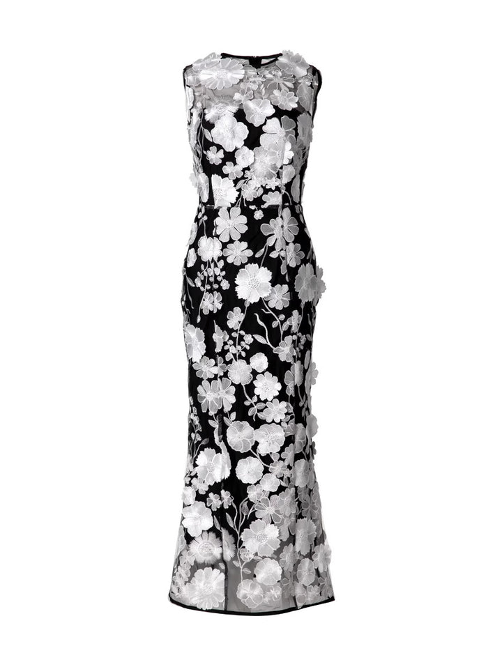 فستان دانتيل مزهر بدون أكمام مع قاعدة متباينة – إليسيا