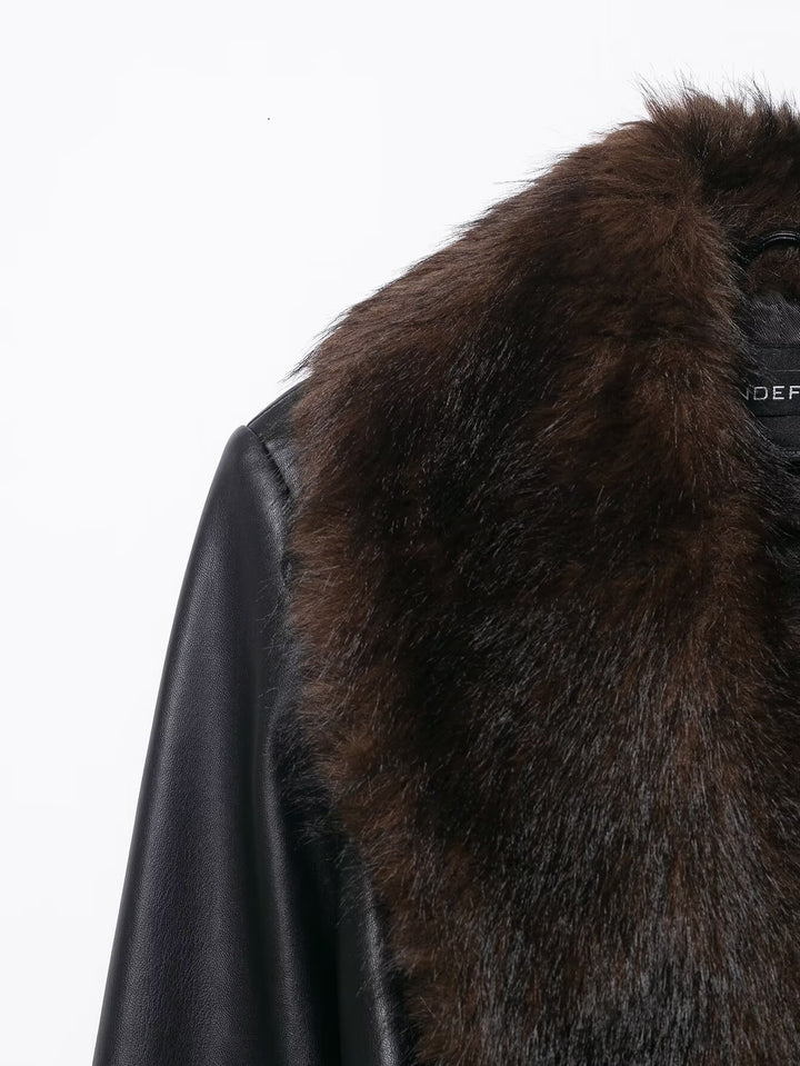 Faux Leather Long Coat with Fur Collar – EMAN