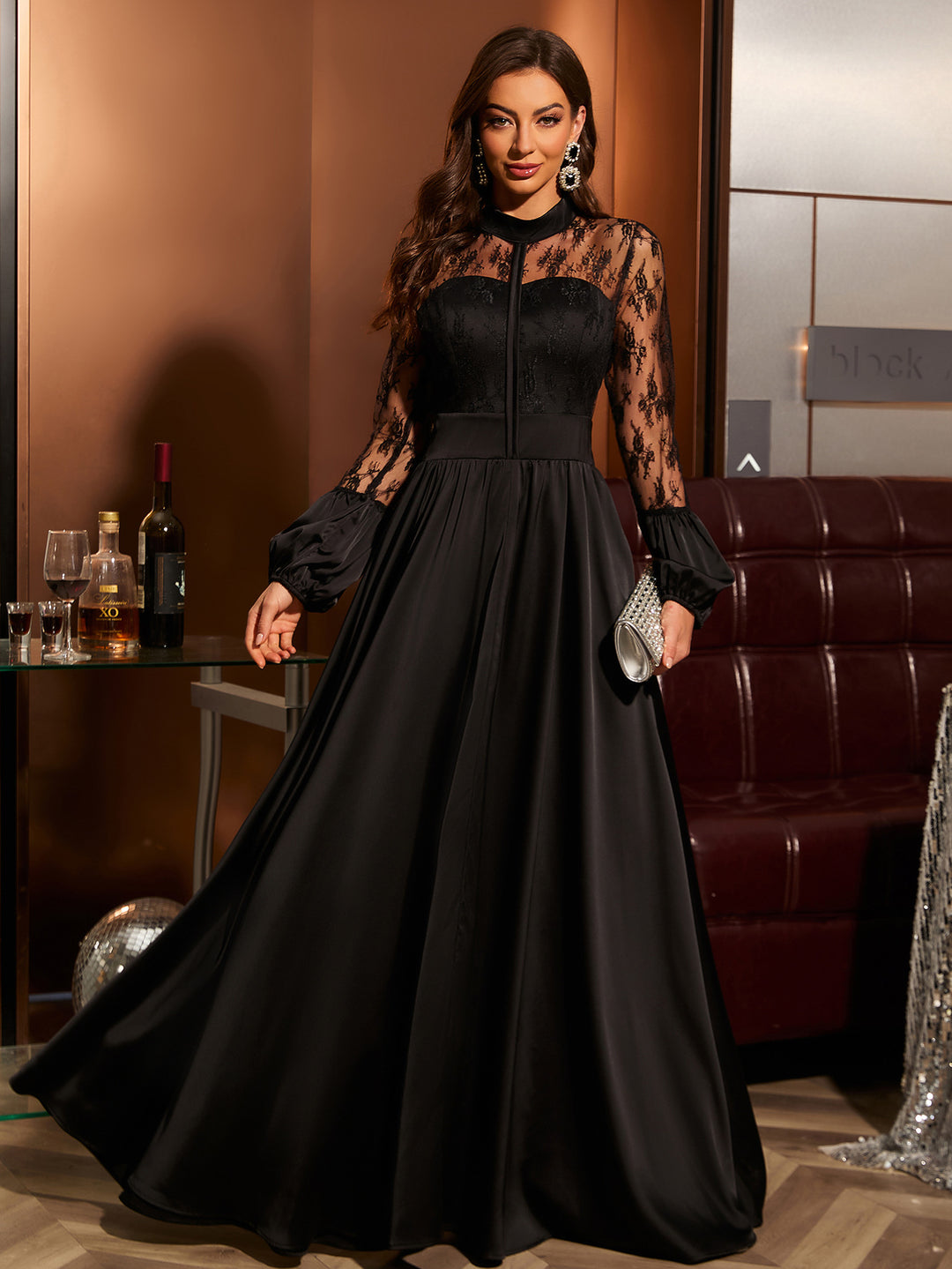 Plissiertes Oberteil mit ausgestellten Ärmeln und Maxirock-Set mit Taillengürtel – Rosiny 