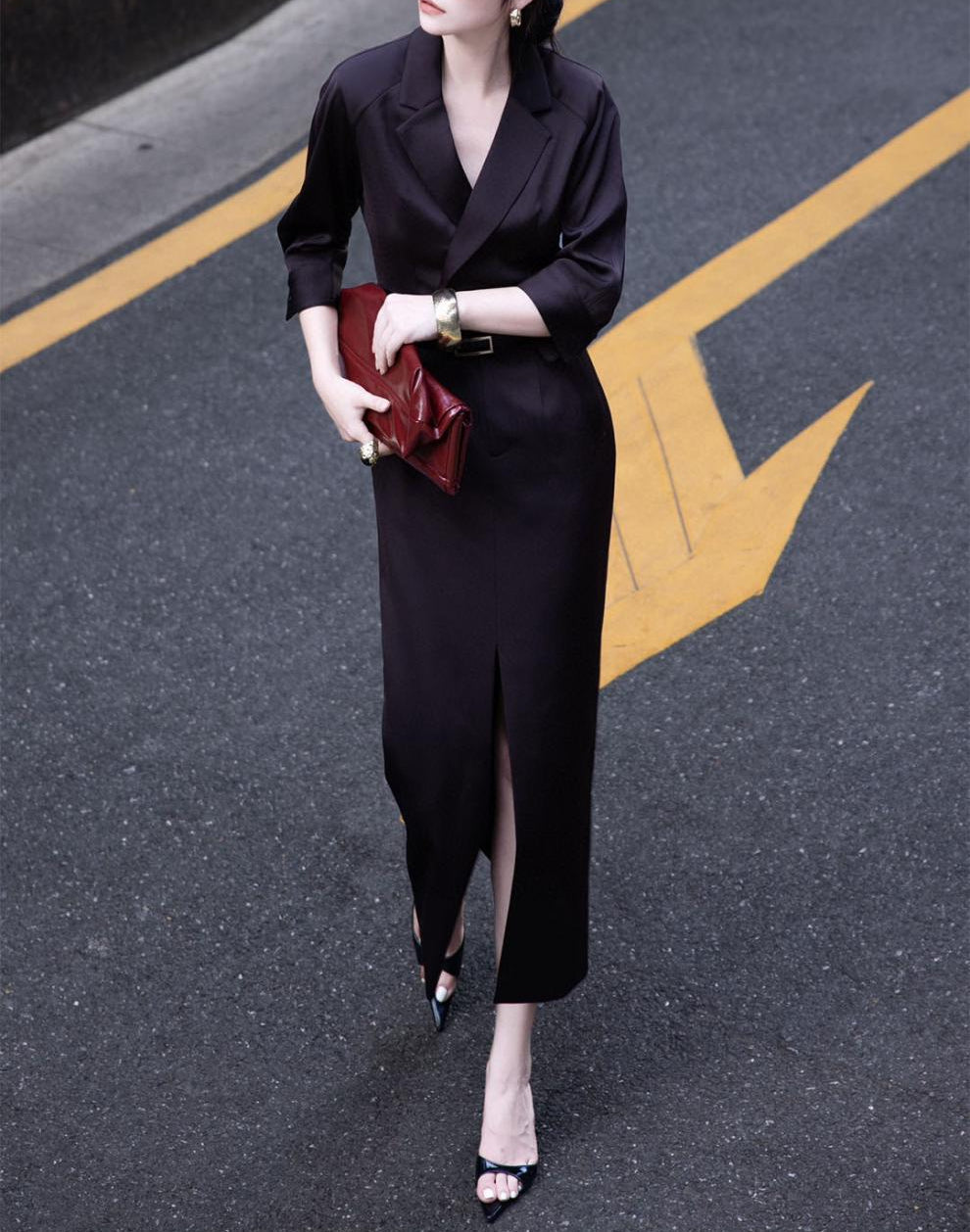 tailored wrap shirt-dress with front slit – VELINA