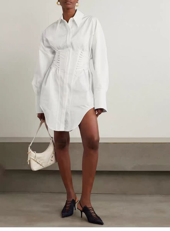 long-sleeve white shirt with ruched corset waist – ESME