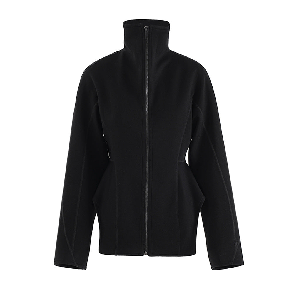 fitted zip-up jacket with high collar – NOIRZA