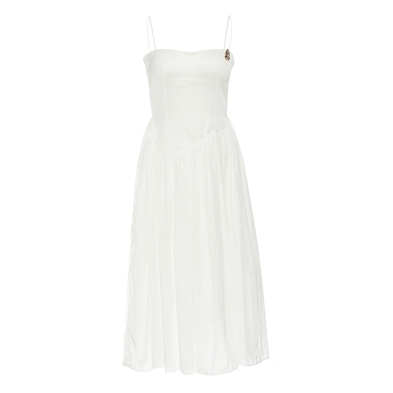 spaghetti strap pleated chiffon midi dress – SERENE