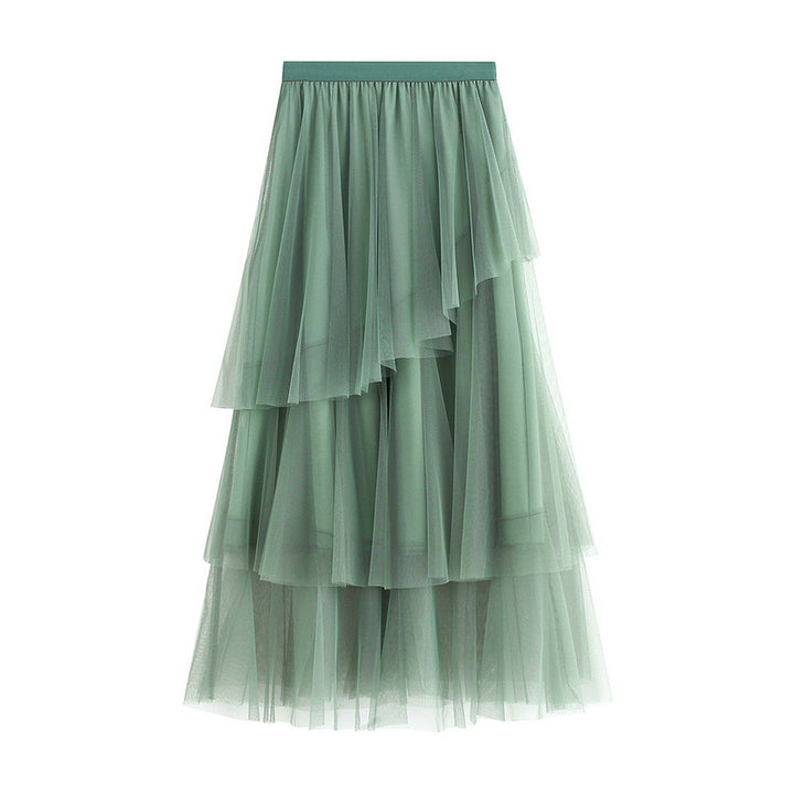 layered tulle midi skirt with asymmetric ruffle – ROSABELLE