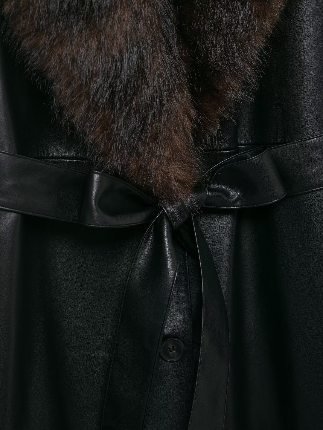 Faux Leather Long Coat with Fur Collar – EMAN