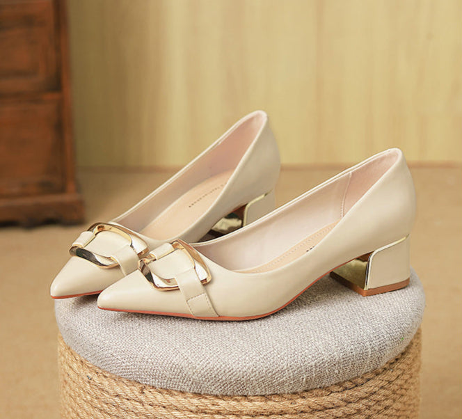pointed-toe block heels with gold buckle - ARYIALWA